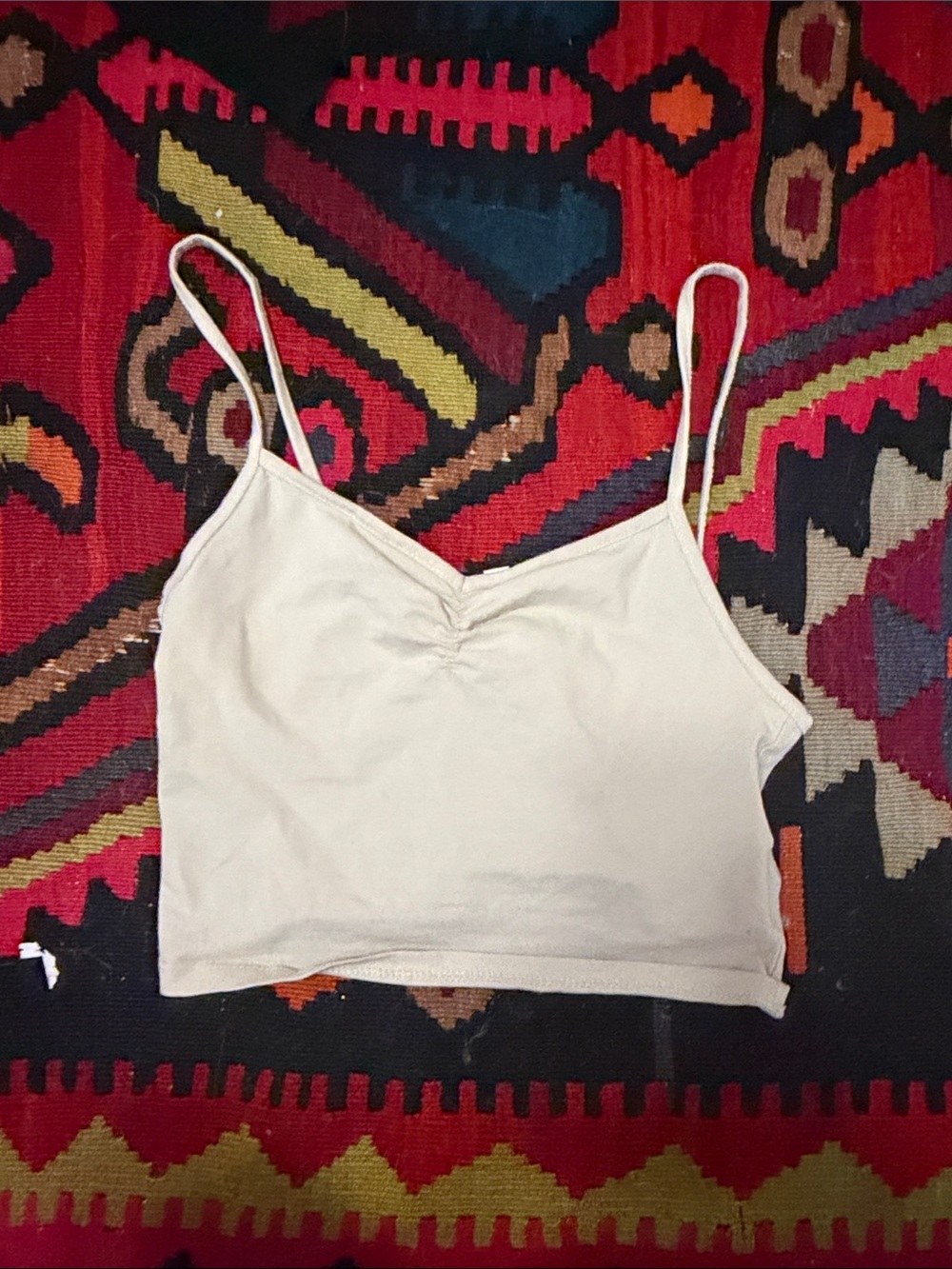 Divided Cream Spaghetti-Strap Cropped Tank